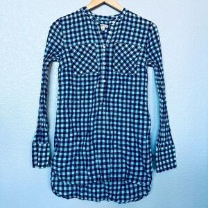 Merona Navy Blue Plaid Light Tunic Top Dress XS